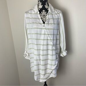 Soft Surroundings Striped Asymmetrical Button Wrap Tunic Top
